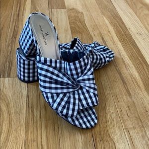 Black and white checkered mules